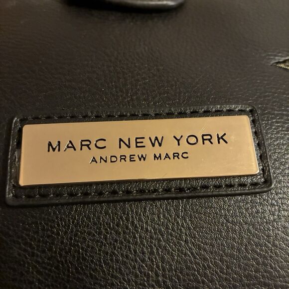 Marc New York (Andrew Marc) Black Handbag With Embroidered Red Roses Gold Hdware - Picture 7 of 10